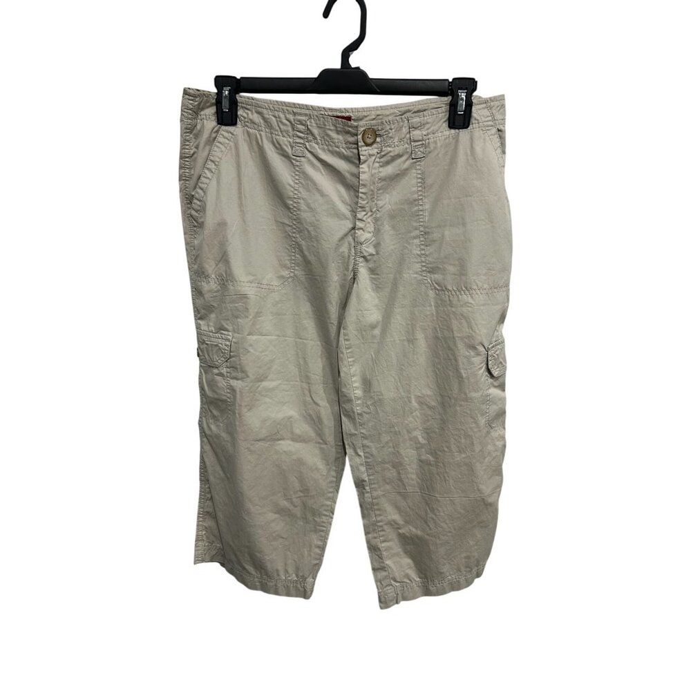Merona Womens Beige Cotton Casual Cargo Capri Pants Size 12 Utility Style
